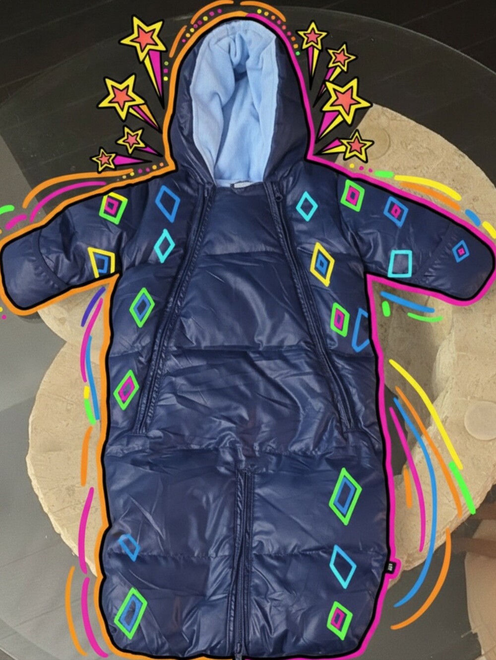 Like New BabyGap Navy Blue Down-Filled Fleece-Lined Bunting Suit/Pram Bag 3-6 M